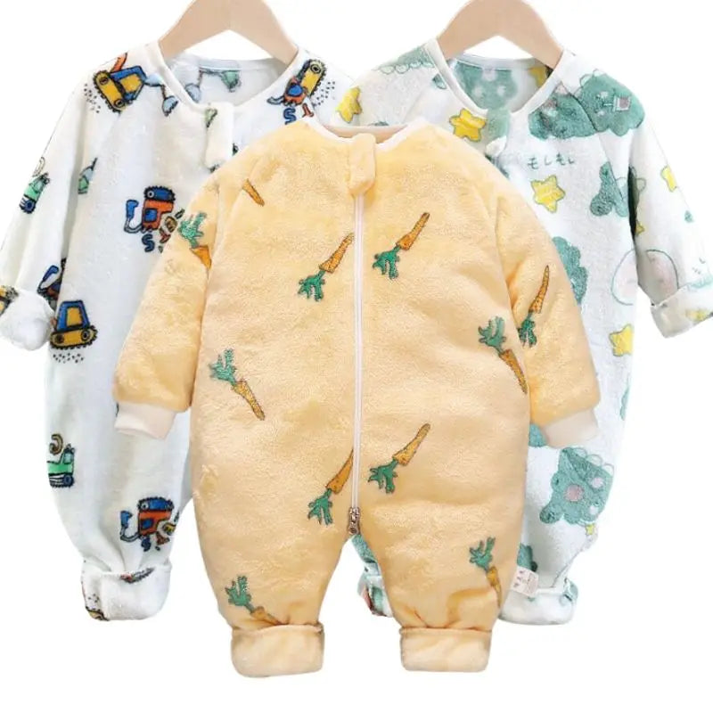 Coral Velvet Pajamas For Boys Girls Thick Flannel Onesies Toddles Warm Jumpsuits Kids Cartoon Blanket Autumn Winter Sleepwear