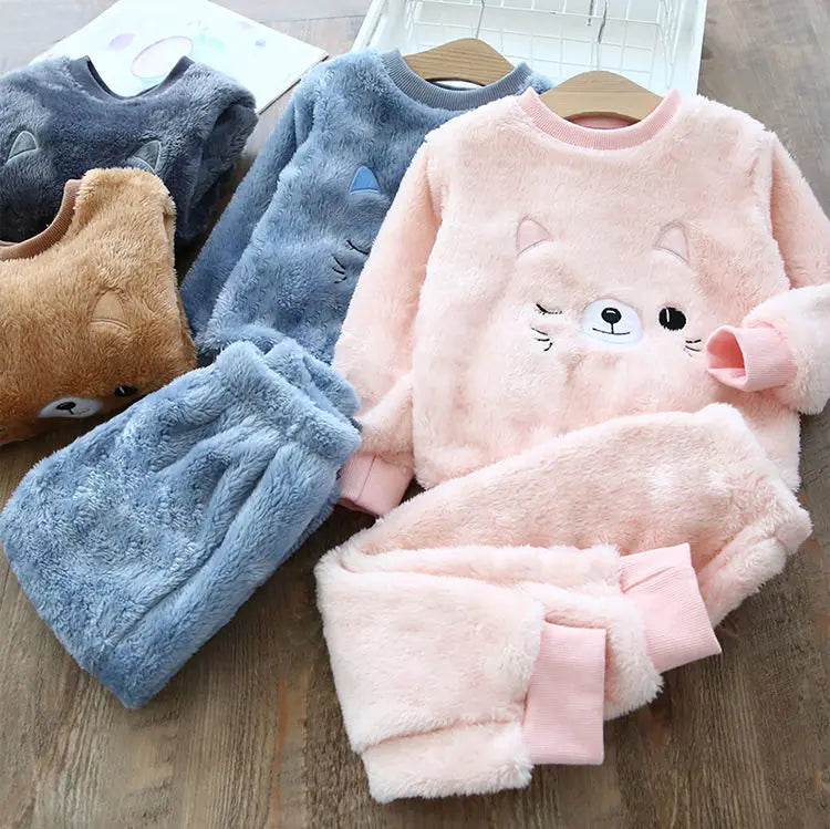 Children's Pajama Sets Bear Tops + Pants 2Pcs Kids Pajama’s Winter Girl Clothing Sets 2 To 6Years Children Clothes Boys Sleepwear