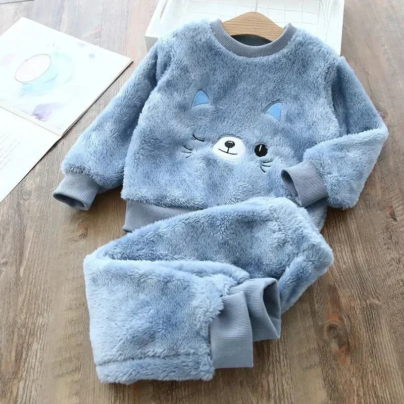 Children's Pajama Sets Bear Tops + Pants 2Pcs Kids Pajama’s Winter Girl Clothing Sets 2 To 6Years Children Clothes Boys Sleepwear